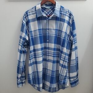 Boden Men's Blue Plaid Button-Up Shirt Size XL